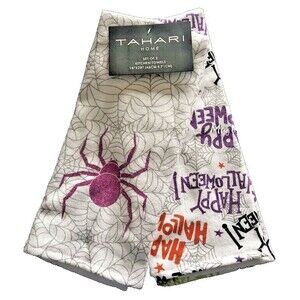 Tahari Happy Halloween Kitchen Dish Towels Purple Spider Webs Spooky Set of 2